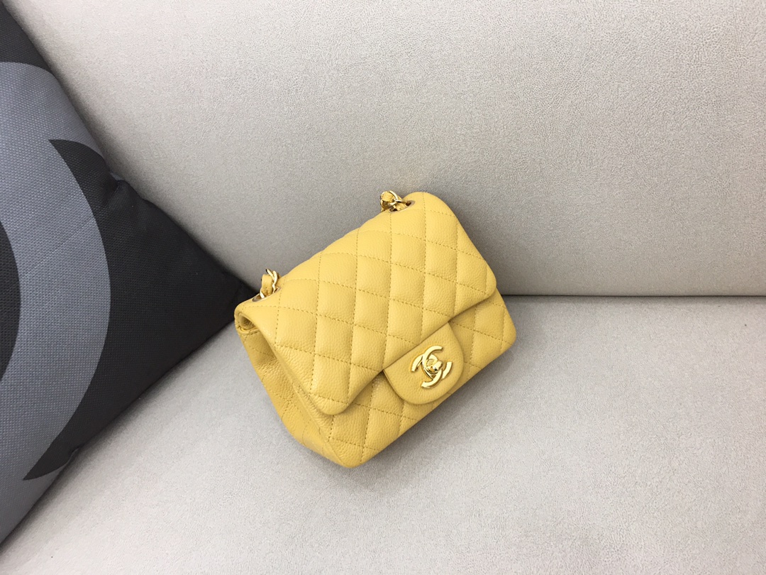 Mini Classic Flap Caviar Bag A01115 Yellow/Gold